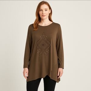 Arabic Brand Possibly Salam, Brown Beaded Womens Tunic Top Sz 64 (2x)
